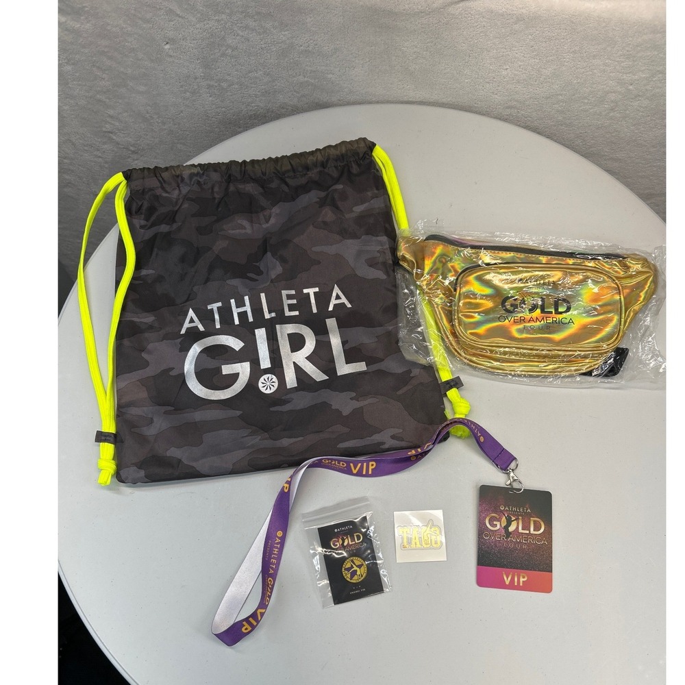 Athleta Girl Gold Over America Tour VIP Kids Gold Camo Bag Fanny Pack Bundle